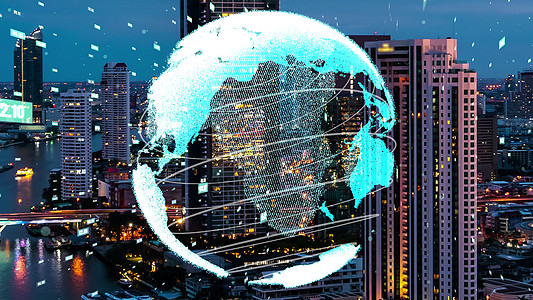 智能城市的全球连接和互联网网络的改变在智能城市商业行星建筑人工智能上网景观网站车辆手机软件图片