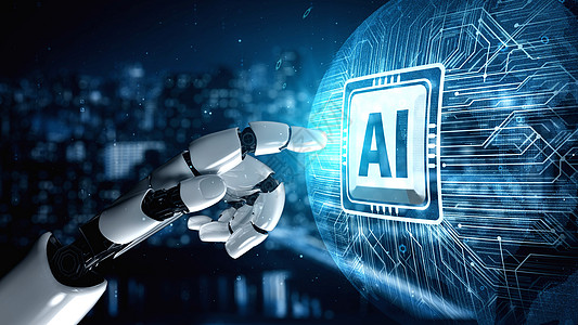 艾贴未来的机器人人造智能 启发AI技术概念的人类人工智能创新公司男人现实思维生活渲染软件挖掘智力背景