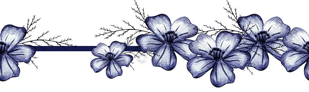五颜六色的花无缝的边界 与彩色铅笔绘制的金盏花的花卉边框卡片蓝色植物婚礼花框插图框架生日植物群艺术图片