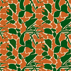 创意卡片设计创意拼贴现代花卉无缝模式装饰叶子打印季节乐趣卡片纺织品手绘森林风格背景