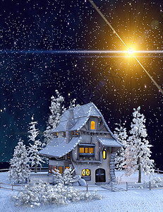圣诞快乐 新年贺卡快乐假期季节礼物灯光射线烟花装饰天空房子魔法图片