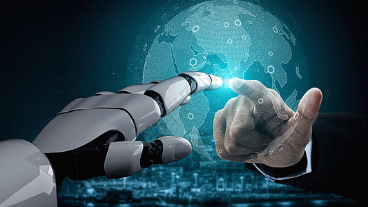 未来的机器人人造智能 启发AI技术概念的人类人工智能软件媒体机械手数据社交网络手臂智力学习科学设计图片