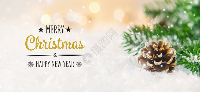 圣诞装饰品 雪中的松果 有选择的焦点背景玩具横幅卡片木头庆典季节框架云杉松树图片