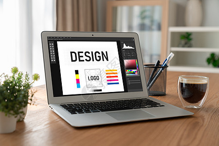 用于现代网页和商业广告设计的平面设计师软件技术工作室创造力展示艺术品药片职场屏幕草图工作图片