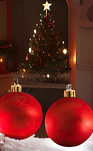 为圣诞节和新年庆祝活动特写圣诞树和装饰品装饰风格松树庆典假期季节玩具叶子卡片礼物图片