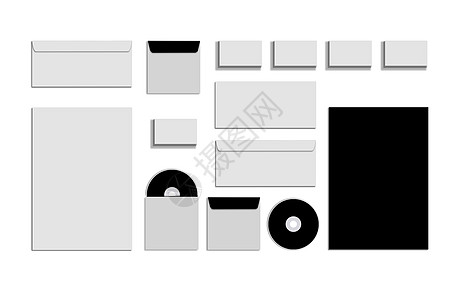 黑白和灰色文具模型 白色背景上的品牌识别模板 信封 纸页等Enveslops小样推广装饰礼物风格嘲笑办公室工艺标签潮人图片