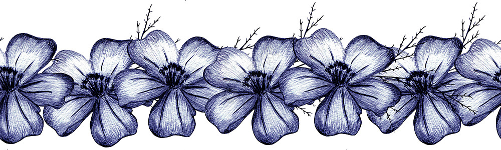 五颜六色的花无缝的边界 与彩色铅笔绘制的金盏花的花卉边框花束生日织物草地插图叶子场地花框蓝色植物群图片