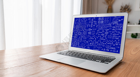 计算机屏幕上的数学方程式和摩式公式Name学习粉笔男人桌子监视器商务人士学生班级解决方案图片