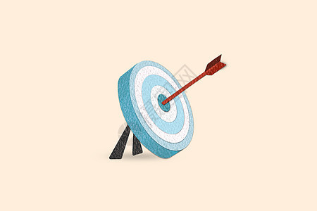 剪纸风格最小的蓝色箭头击中了目标的中心 成功目标的隐喻 业务目标实现图片