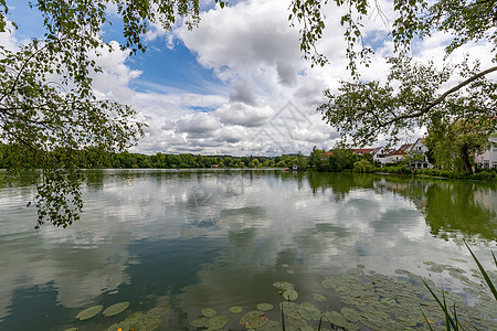 德国Bad Waldsee湖的美景树叶环境旅游树木支撑假期地平线城市建筑风景图片