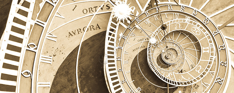 十二生肖基于布拉格天文钟的 Droste 效果背景 与占星术和幻想相关的概念的抽象设计宇宙催眠时间天文学数字地球魔法八字天空手表背景