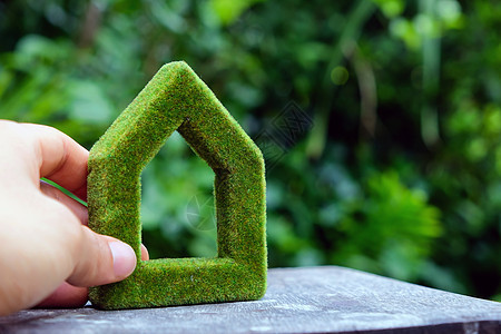 带有手握手的生态房屋自然图标绿色财产活力环境温室概念节约力量花园建筑图片