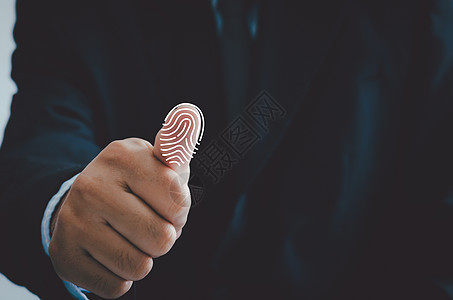 商务人士竖起大拇指扫描指纹 在线业务 安全密码访问 技术概念图片