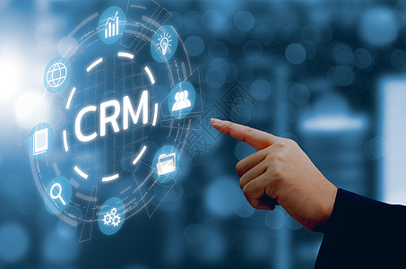 CRM 客户关系管理自动化系统软件 虚拟屏幕概念上的业务技术界面触摸屏招聘利基商务服务统计员工资源网络图片