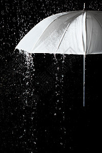 黑色背景的雨滴下的白色雨伞Name图片