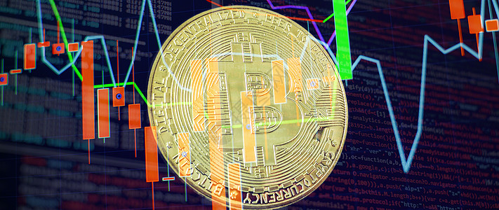 Bitcoin金币和不突出重点的图表背景 虚拟加密货币概念 股票市场图 Bitcoin投资企业互联网技术经济区块链收益密码银行业图片