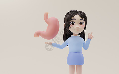 小女孩用卡通风格展示胃型 3D造影图片