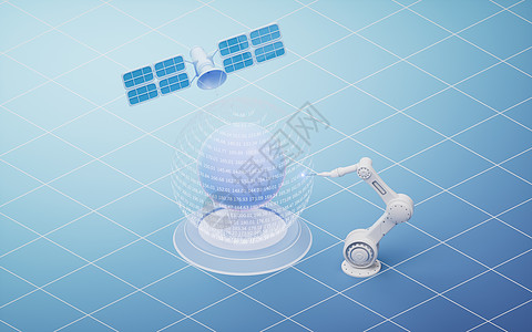 有智能制造概念的机械臂 3D铸造术数字电讯机械智力全球化互联网自动化机器地球制造业图片
