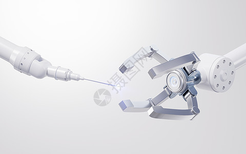 有白色背景的机械臂 3D铸造发明技术机械器具自动化焊接机器合作生产机器人图片