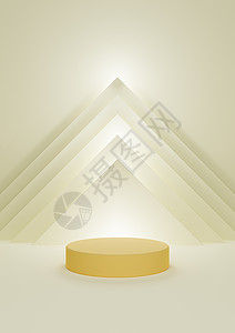 简单 最起码的产品展示 一个圆柱形站台 有抽象的金字三角形和顶部的灯光(背景中为底部的亮点)图片