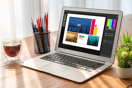 用于现代网页和商业广告设计的平面设计师软件药片笔记本职业桌面工作室编辑艺术品艺术技术桌子图片