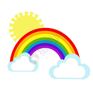 以太阳和云彩显示彩虹的平面漫画插图图片