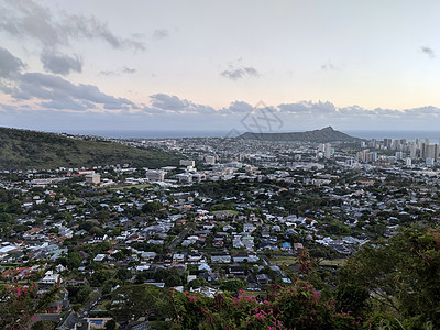 钻石头和火奴鲁鲁市 凯木基 卡哈拉和奥胡的海洋景小岛钻石建筑旅行高楼城市蓝色游客天空摩天大楼图片