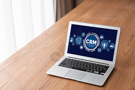 用于 CRM 业务的现代计算机上的客户关系管理系统战略生长解决方案小样工作数据笔记本经理客户品牌图片