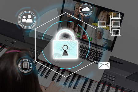 保护数据的网络安全和隐私概念 锁定图标和互联网网络安全技术 使用虚拟屏幕界面保护智能手机个人数据的商务人士宇宙营销基准防火墙密码图片