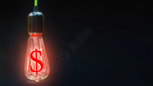美元汇率下跌的概念 钱的创造 带美元符号的灯泡 注 美国货币投资储蓄财富辉光玻璃商业解决方案生长发明活力图片