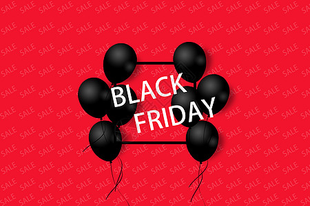 黑色星期五销售海报 黑气球在红色背景和方形框上 说明成功正方形营销庆典卡片优惠券框架购物礼物网络图片