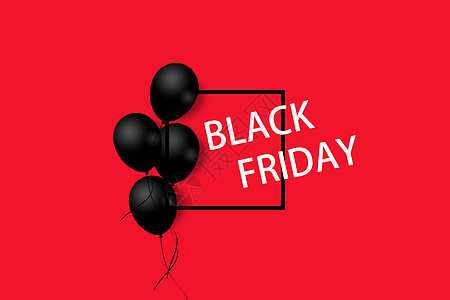 黑色星期五销售海报 黑气球在红色背景和方形框上 说明网络传单边界庆典正方形横幅框架市场墙纸营销图片