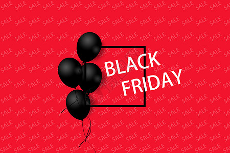 黑色星期五销售海报 黑气球在红色背景和方形框上 说明证书成功墙纸正方形庆典购物横幅传单优惠券礼物图片