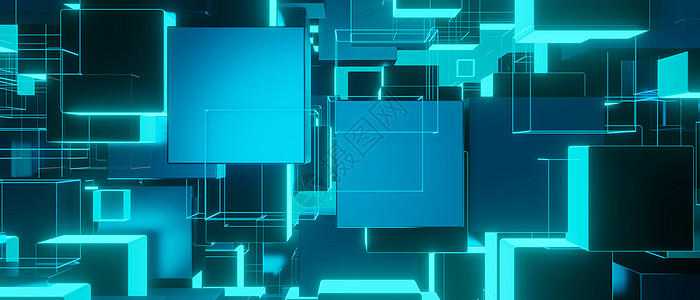 未来派抽象背景概念通信和技术网络背景与框线明亮的蓝色横幅背景壁纸 3D 插图图片