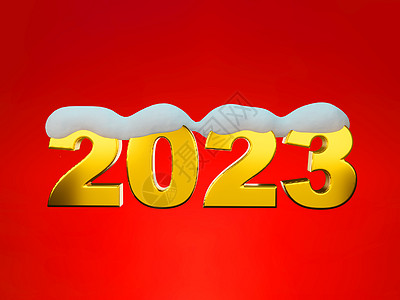 新年快乐 2023年 金色号码2023 在红色背景的3D雪层上图片