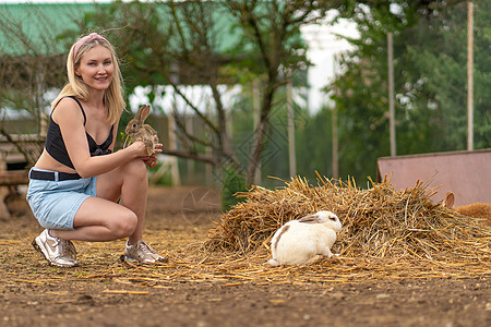 褐色的母兔子养活了复活节兔子白毛发健康 概念组坐从快乐 从杂草家庭 野生的眼睛图片