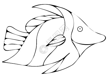 手工绘制的黑白鱼面条纹说明彩页钓鱼绘画染色成人荒野填色本细线物品插图图片