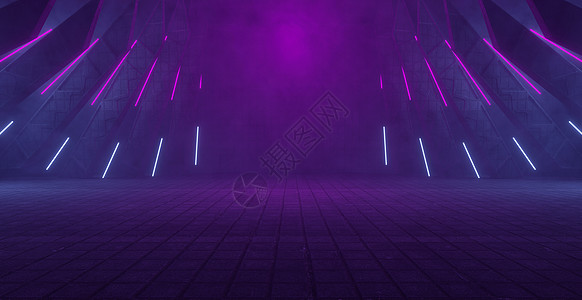未来水泥混凝土科幻未来网络霓虹灯电激光灯隧道走廊走廊黑暗宇宙飞船地下黑暗烟雾深紫色水泥背景 3D 渲染图片
