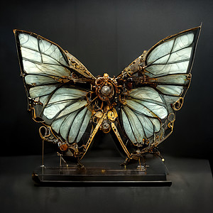 具有惊人颜色的机械蝴蝶数字艺术作品工作珍珠金子拼贴画科学机器人昆虫金属奢华蓝色图片