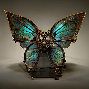 具有惊人颜色的机械蝴蝶数字艺术作品插图昆虫金子珍珠首饰工作机器人科学圆圈蓝色图片
