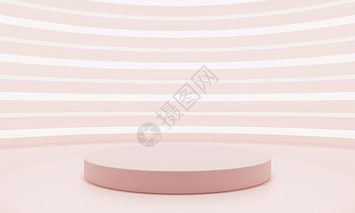 最小风格曲线粉红色产品讲台展示与白色和粉红色霓虹灯背景 技术和对象概念 3D插画渲染图片