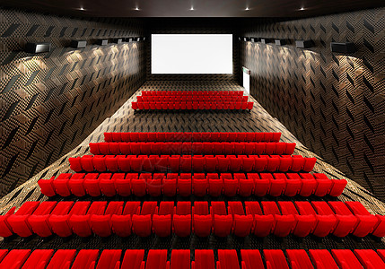 空白的白色发光电影院屏幕 带有逼真的红色排座椅和空复制空间背景的椅子 电影首映和娱乐概念 3D插画渲染窗帘座位观众体育场天鹅绒音图片