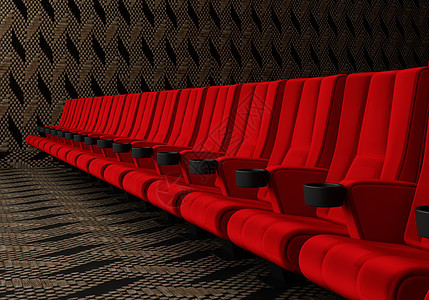 红天鹅绒座位列 在电影院观看电影 并复制空间横幅背景 娱乐和戏剧概念 3D 插图大厅喜剧天鹅绒屏幕窗帘歌剧礼堂音乐会复用音乐图片