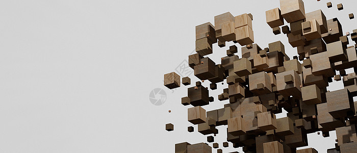网络大数据技术概念木块数据技术3D图解背景说明; 三维插图图片