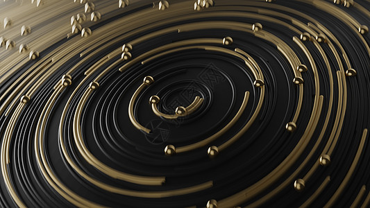 圆形线上的金色和黑抽象的圆形曲线 加上模糊布基背景上的颗粒图片