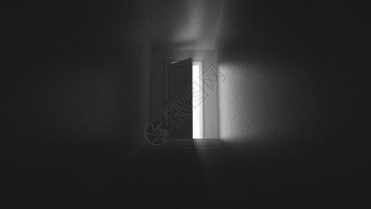 3d 在黑暗走廊内把门和台阶关上图片