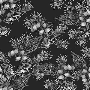 无缝的圣诞树松林枝条形无缝模式 并配有锥子和花朵装饰设计元件季节插图木头水彩植物植物群针叶树森林雕刻艺术图片
