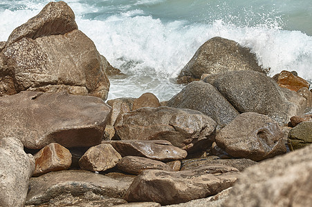 岩石上海浪的草图热带旅行蓝色假期海岸线旅游海岸海景阳光晴天图片