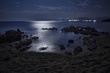 夜晚海洋的宁静与宁静太阳海景假期橙子海岸线场景反射海浪日落地平线图片