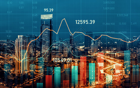 数字屏幕和图表重叠了现代商业概念的城市景点 掌声教育基金货币解决方案财富精神银行会计交换生长图片